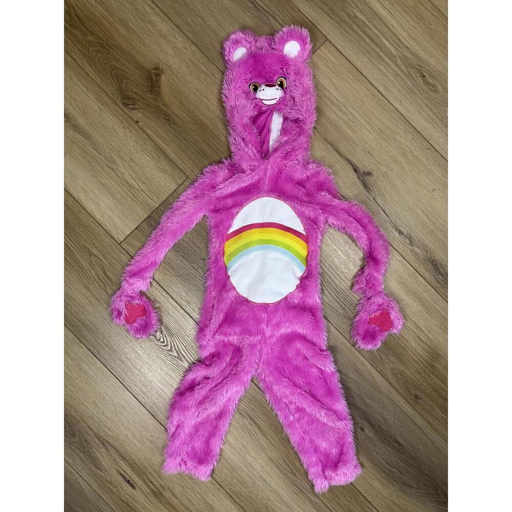 Care Bears Costume Jumpsuit Girls 4T Rainbow Belly Hooded Dress Up Play